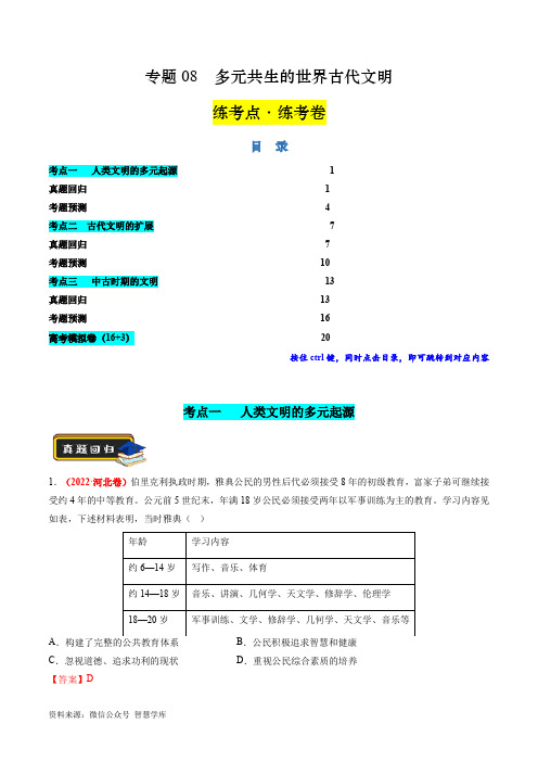 专题08多元共生的世界古代文明(练习)(解析版)-2025年高考历史二轮复习讲练测(新教材新高考)