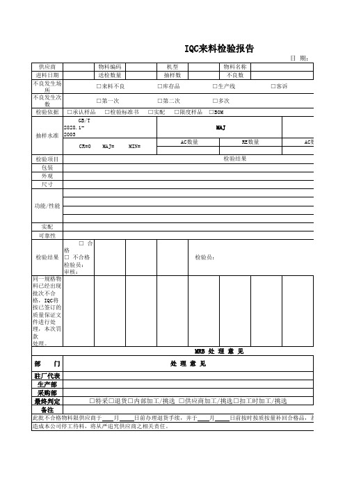 IQC来料检验模板