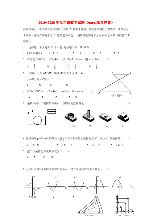 2019-2020年九年级数学试题(word版含答案)