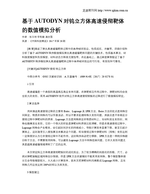 基于AUTODYN对钨立方体高速侵彻靶体的数值模拟分析