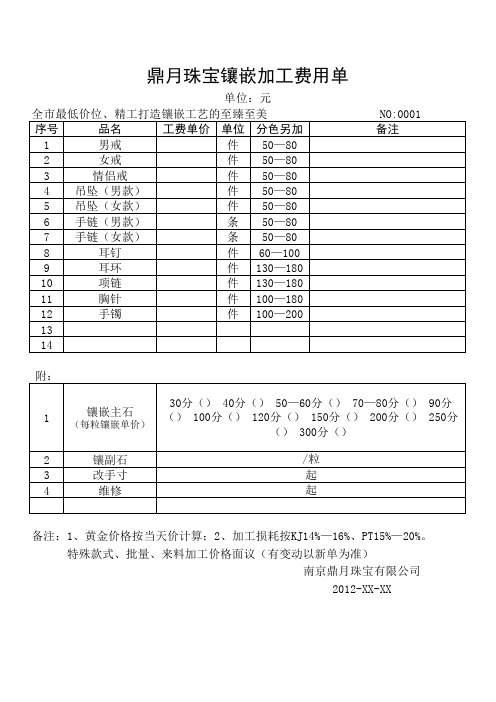 镶嵌价格表