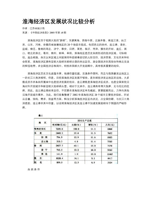 淮海经济区发展状况比较分析