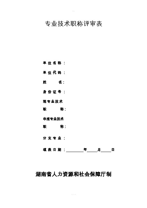 湖南省专业技术职称评审表