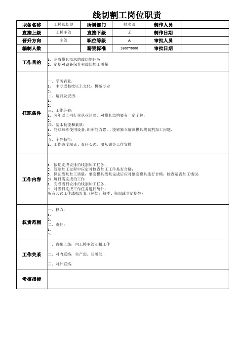 线切割工岗位职责