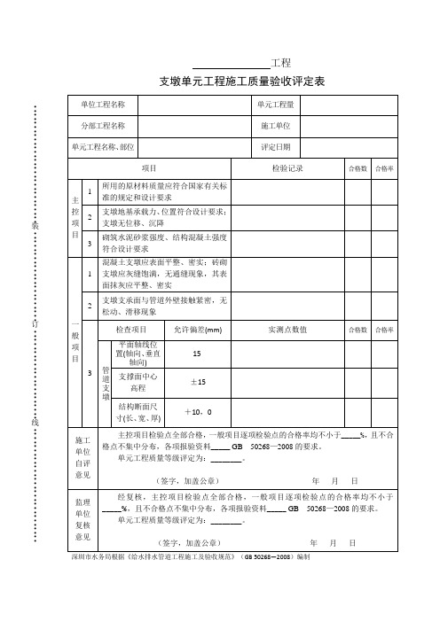 支墩单元工程施工质量验收评定表