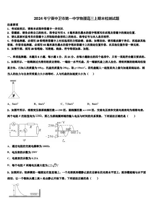 2024年宁夏中卫市第一中学物理高三上期末检测试题含解析