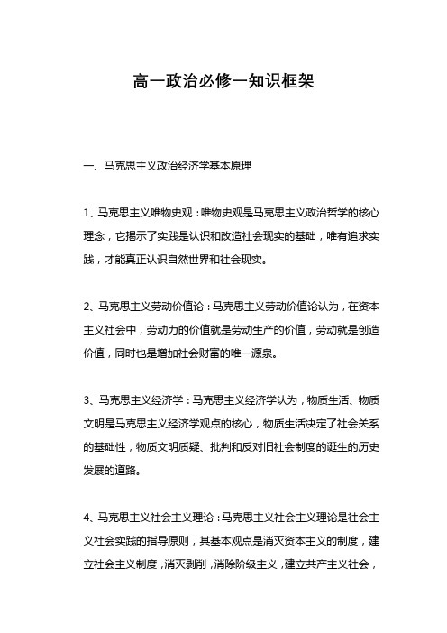 高一政治必修一知识框架