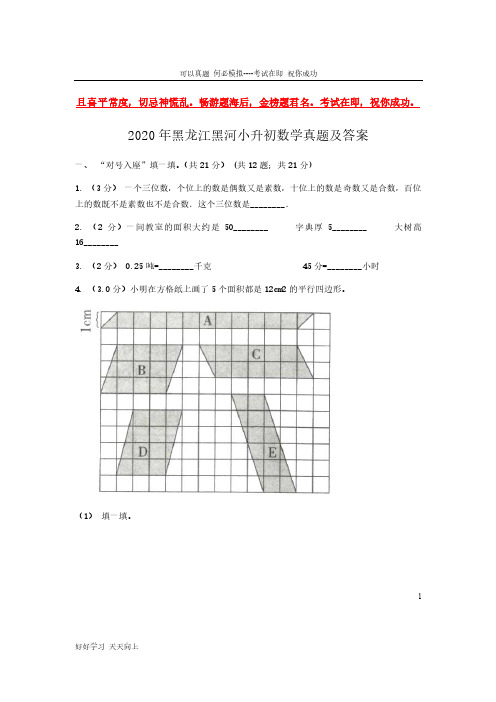 2020年黑龙江黑河小升初数学真题及答案-完整版