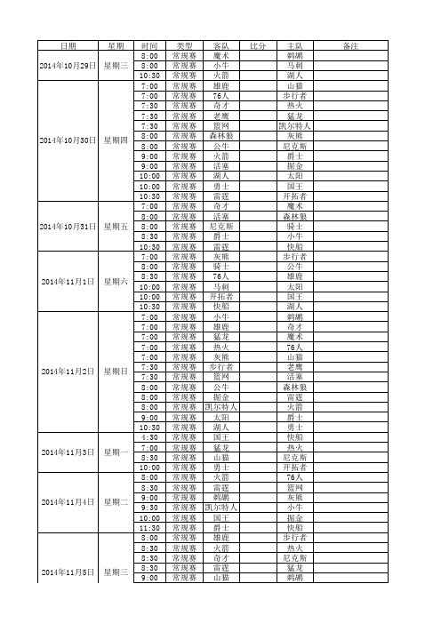 2014-2015赛季赛程表