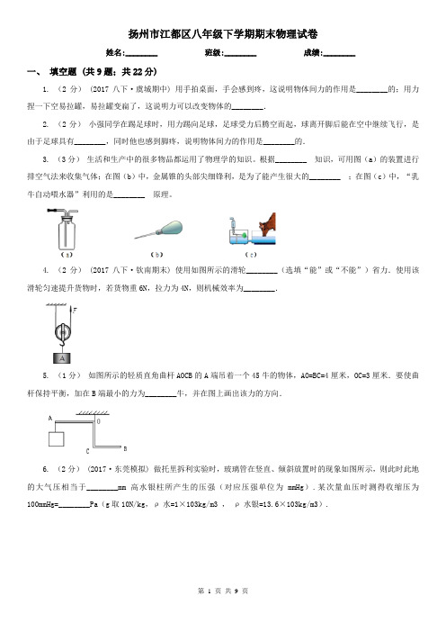 扬州市江都区八年级下学期期末物理试卷   