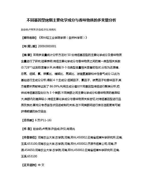 不同基因型烤烟主要化学成分与香味物质的多变量分析