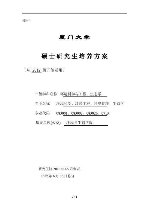 一级学科名称环境科学与工程生态学专业名称环境科学环境