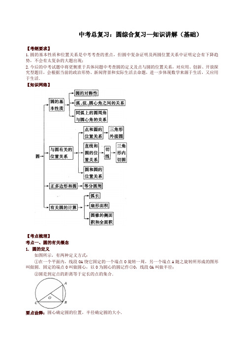 华东师大初中数学中考总复习：圆综合复习--知识讲解(基础)