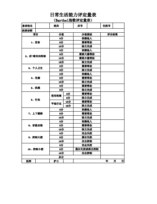 日常生活评定量表 - 副本