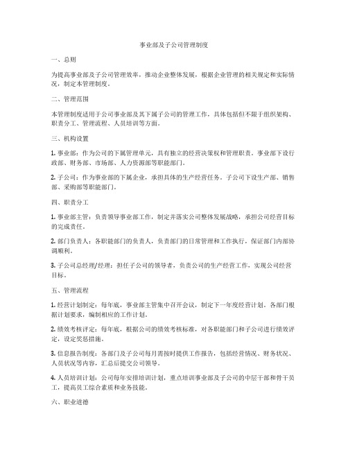 事业部及子公司管理制度