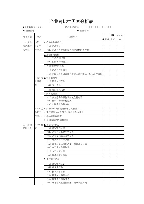 企业可比性因素分析表