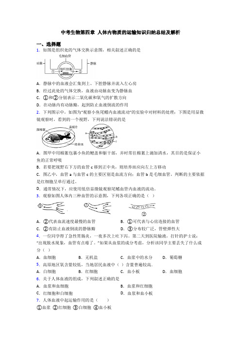 中考生物第四章 人体内物质的运输知识归纳总结及解析