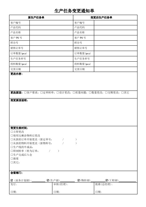 生产任务单变更通知单