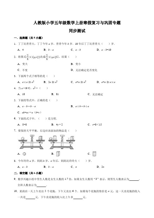 人教版小学五年级数学上册寒假复习与巩固专题五 简易方程 同步测试