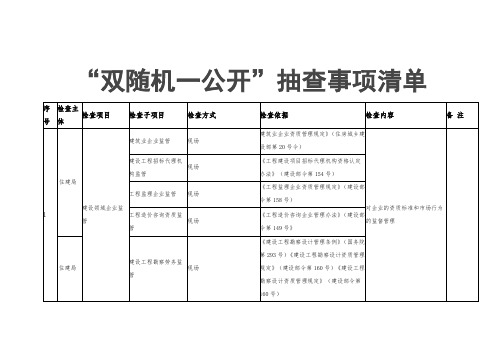 “双随机一公开”抽查事项清单