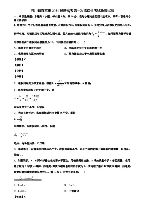 四川省宜宾市2021届新高考第一次适应性考试物理试题含解析