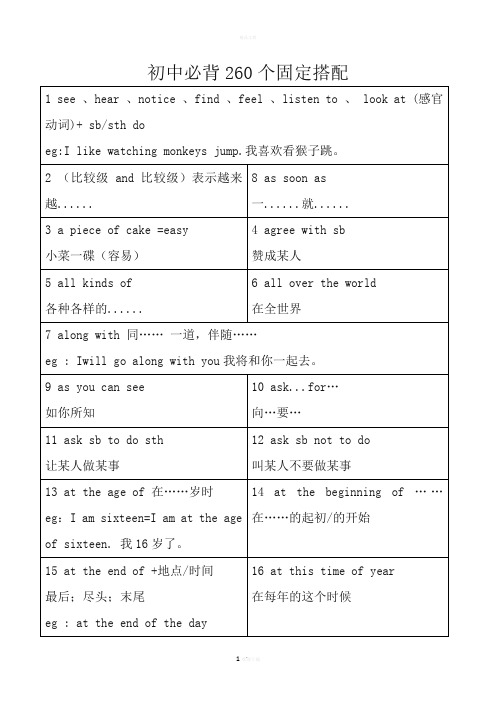 初中英语必背260个固定搭配(已排版)