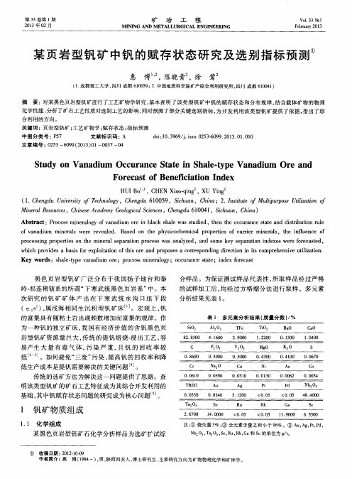 某页岩型钒矿中钒的赋存状态研究及选别指标预测①