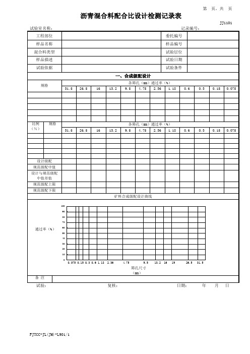 L901-1JJ1101沥青混合料配合比设计试验检测记录表