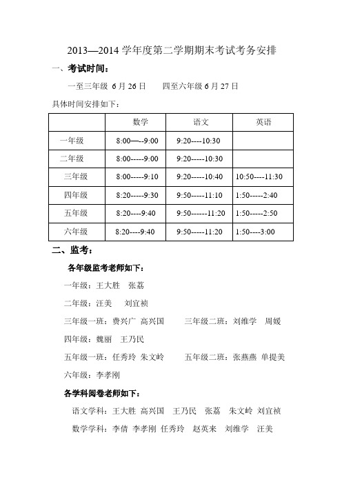 2013--2014学年度第二学期期末考试考务安排(3) 2(1)