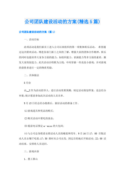 公司团队建设活动的方案(精选5篇)