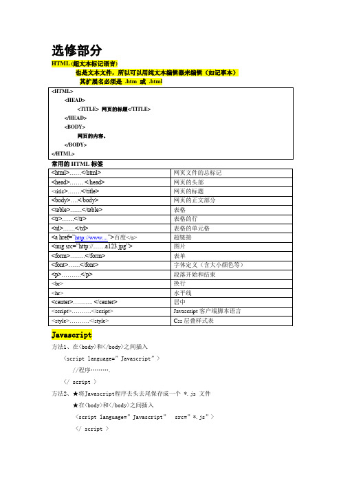 选修动态网页知识点