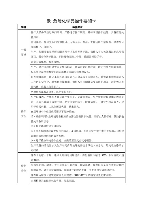 汞-危险化学品操作要领卡