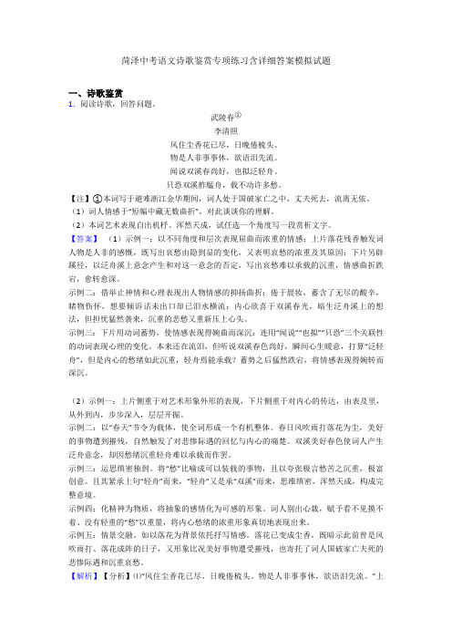 最新菏泽中考语文诗歌鉴赏专项练习含详细答案模拟试题