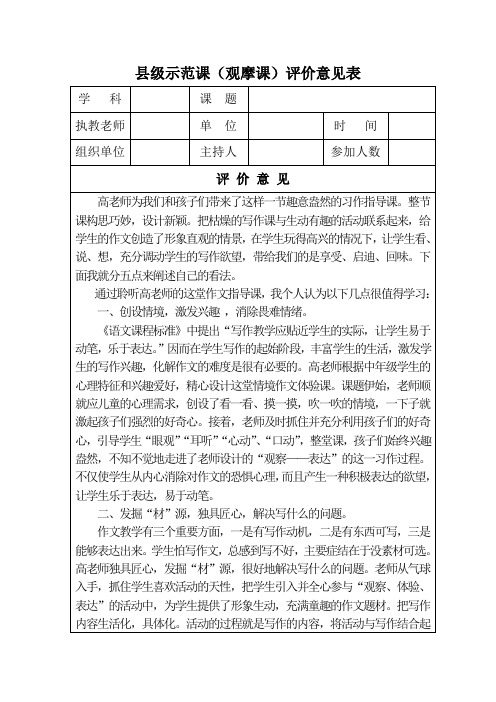 县级示范课(观摩课)评价意见表(打印)