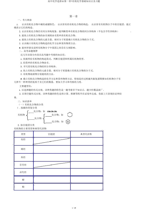 高中化学选修5第一章-有机化学基础知识点及习题