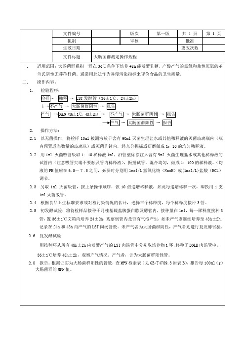 大肠菌群测定操作规程