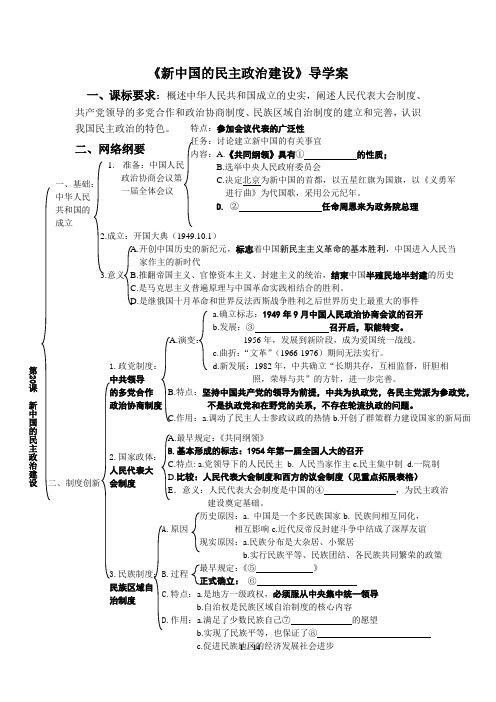 高一历史必修1_《新中国的民主政治建设》导学案(网络纲要__同步训练)