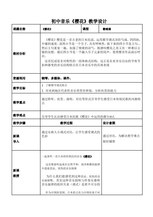 第五单元环球之旅(一)亚洲之声樱花教学设计人教版初中音乐七年级上册