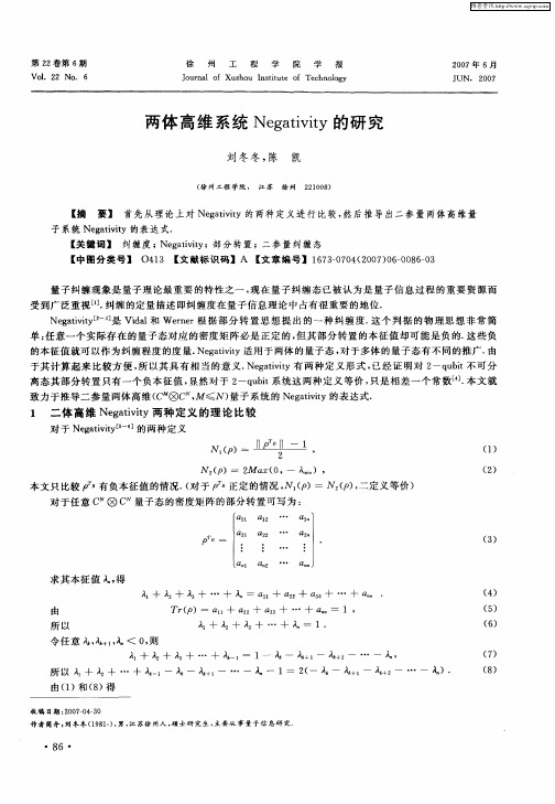 两体高维系统Negativity的研究