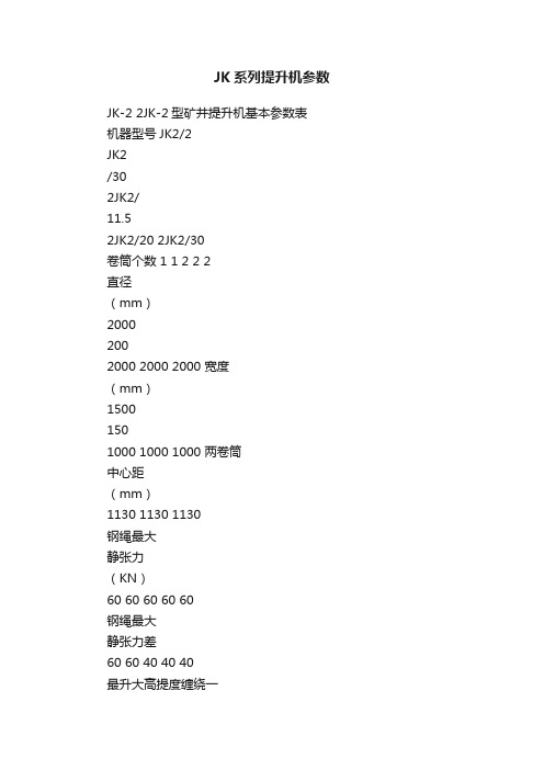 JK系列提升机参数