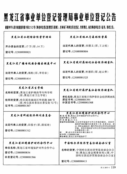 黑龙江省事业单位登记管理局事业单位登记公告