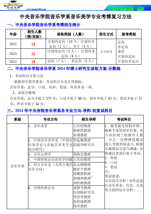 中央音乐学院音乐学系音乐美学专业考博考试大纲-分数线-考博辅导-保过-育明考博