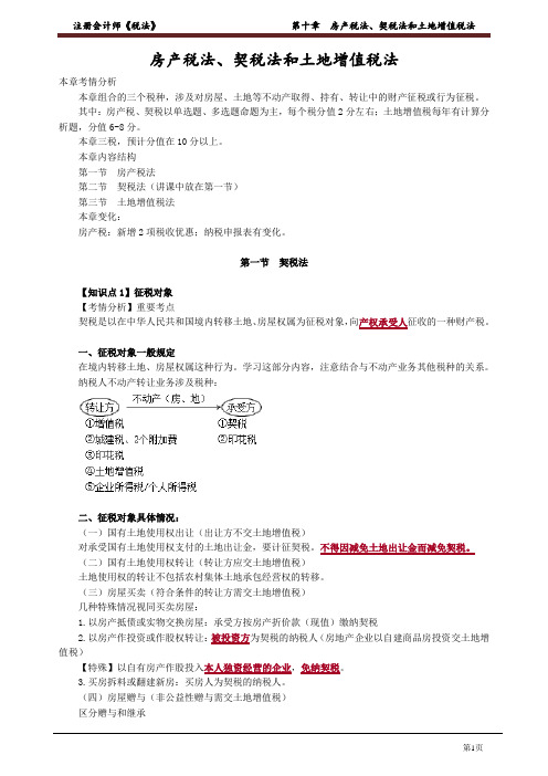 注册会计师《税法》——房产税法、契税法和土地增值税法