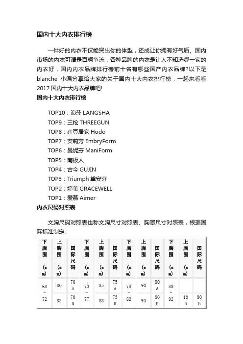 国内十大内衣排行榜