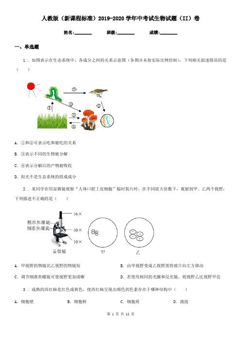 人教版(新课程标准)2019-2020学年中考试生物试题(II)卷