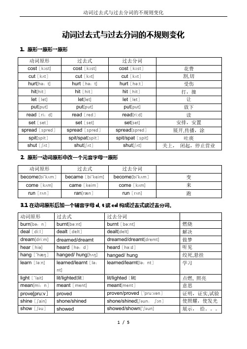 动词过去式与过去分词的不规则变化【范本模板】