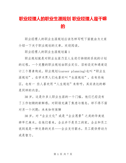 职业经理人的职业生涯规划 职业经理人是干嘛的