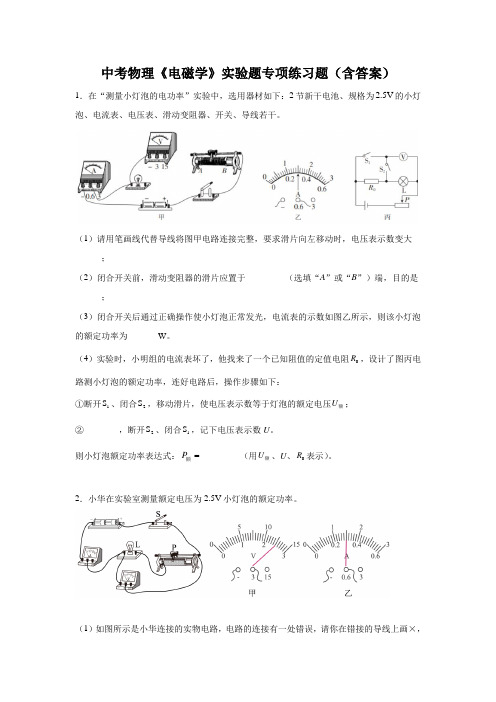 中考物理《电磁学》实验题专项练习题(含答案)