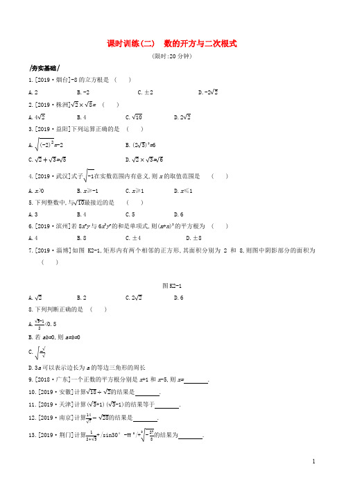 湖南专版2020年中考数学复习第一单元数与式课时训练02数的开方与二次根式2