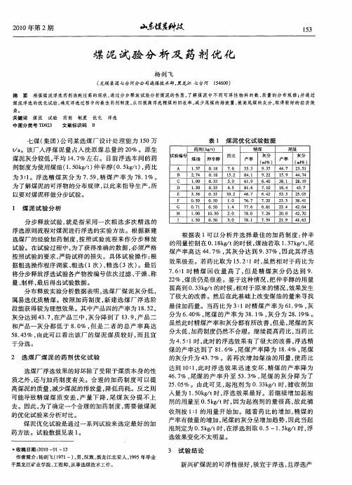 煤泥试验分析及药剂优化